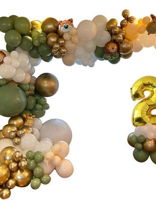 Арка з повітряних кульок оливка,телесні та хром золото.