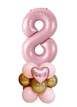 Куля цифра "8" рожева 76 см на підставці з кульок.
