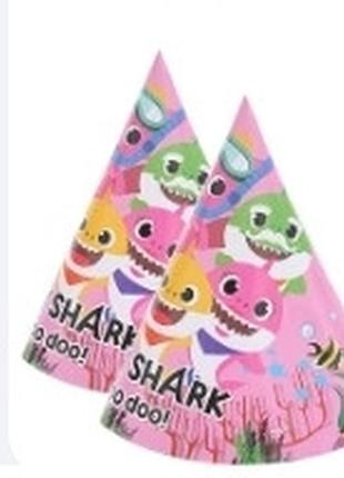 Ковпачки святкові з акулятами "baby shark",   6 штук.