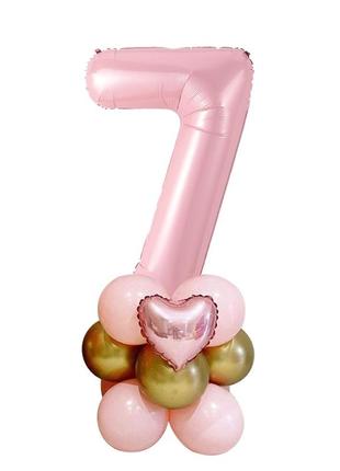 Куля цифра "7" рожева 76 см на підставці з кульок.