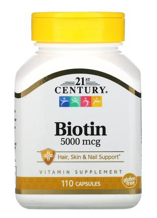 Біотин, 5000 мкг, 110 капсул 21st Century США