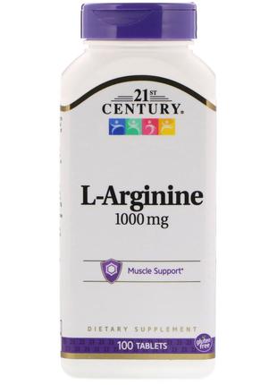 L-аргинин, 1 000 мг, 100 таблеток 21st Century, США