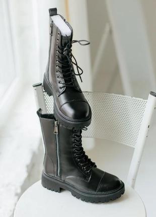 Черевики balenciaga boot tractor fur black ❄️ (без лого, блиск...