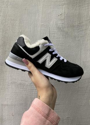 Зимние женские кроссовки new balance 574 black/white winter