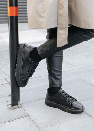Женские ботинки leather fur black