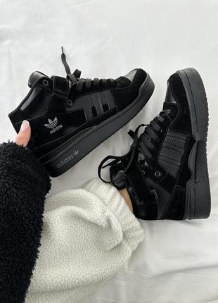 Зимние женские кроссовки adidas forum black suede fur ❄️