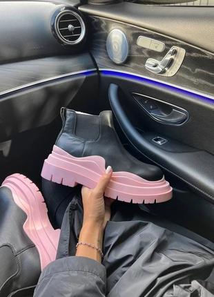 Женские ботинки bottega veneta "low black pink" premium