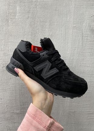 Зимние женские кроссовки new balance 574 black winter