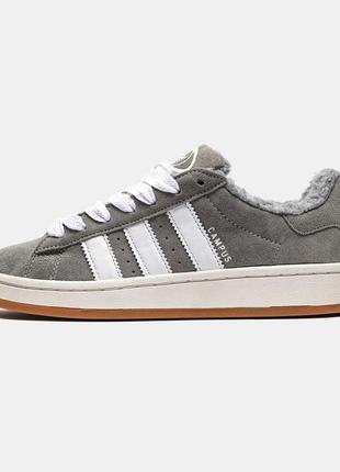 Зимние женские кроссовки adidas campus 00s gray хутро