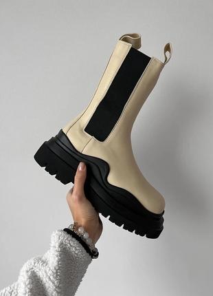 Женские ботинки bottega veneta сream black premium