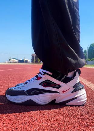 Женские кроссовки nike m2k tekno black white «red logo»