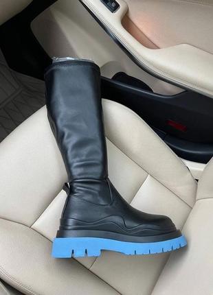 Ботинки bottega veneta black blue high premium *fur