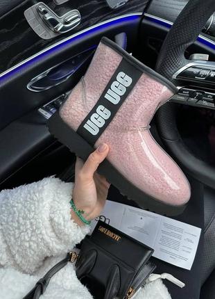 Зимние женские ботинки ugg classic mini clear pink 37