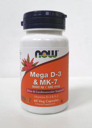 Вітамін D3 + K2 Now Foods Mega D-3 & MK-7, 60 капсул