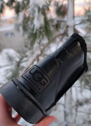 Кожаные ( эко кожа) угги ботинки черные зимние на меху