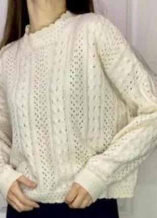 Красивый белый ажурный свитер кропп оверсайз c&a германия