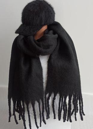 Новый красивый набор: ангоровая кепка с ушками и теплый шарф