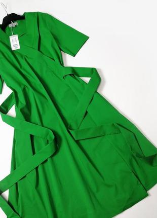 Брендовое зеленое хлопковое платье с запахом cos