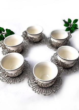 Набор турецких чашек для кофе и чая 6 шт белый