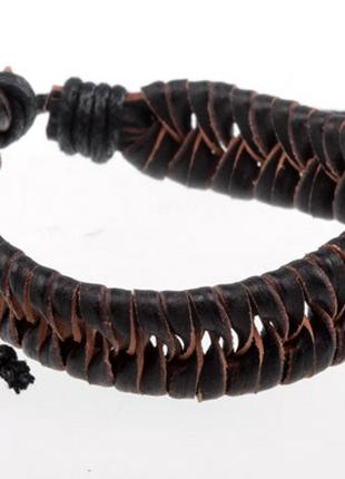 Кожаный наручный браслет косичка Casco коричневый