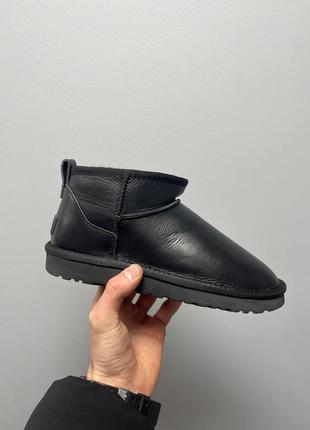 Угги ugg ultra mini black leather