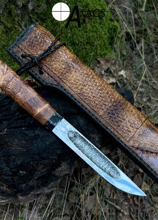 Нож ручной работы Якут-384 с кожаным чехлом (Сталь 95х18)