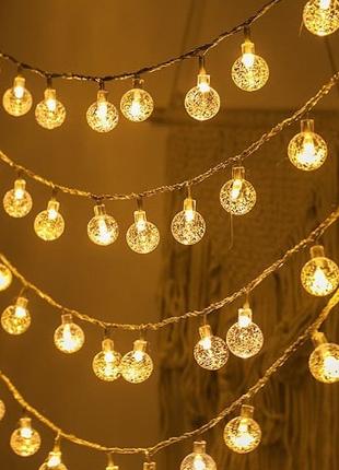 Різдвяна Гірлянда Світлодіодна 6 метрів Кришталеві кульки 40 ламп
