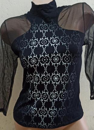 Кофточка блузка женская черная длинный рукав с горлом размер m