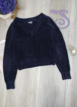 Женский свитер lindex велюровый синий размер m
