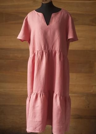 Розовое льняное летнее платье миди женское esprit, размер 3xl