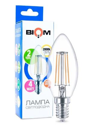 Филаментная лампа biom fl-305 4w e14 2800k c37 (свеча)