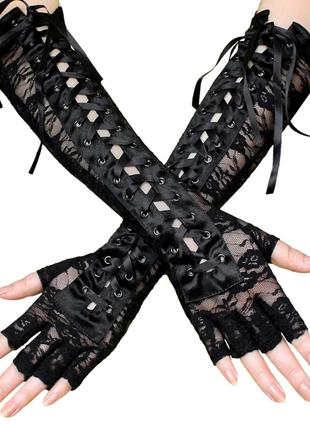 Перчатки женские черные на шнуровке