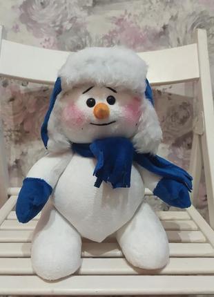 Снеговик кукла под елку синий мальчик новогодний декор 30 см 0...