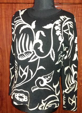 Женская кофта черного цвета с беж. орнаментом, с бисером, 50-56
