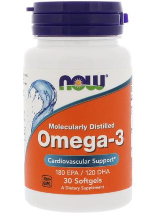 Омега-3, Молекулярная дистилляция, 30 капсул Now Foods, США