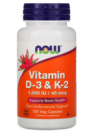 Витамины D3 и K2, 120 растительных капсул Now Foods, США