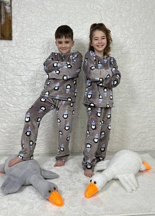 Детская пижама двойка цвет капучино принт пингвин р.128/134 44...