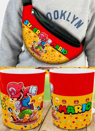 Подарочный набор :Сумка-бананка+ Кружка Супер Марио, детский,д...