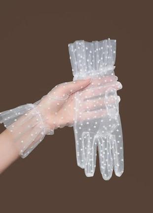 Прозрачные белые перчатки в горошек размер универсал