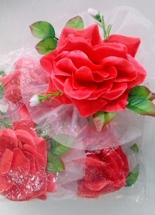 Цветы на ручки свадебного авто "Роза" Красные