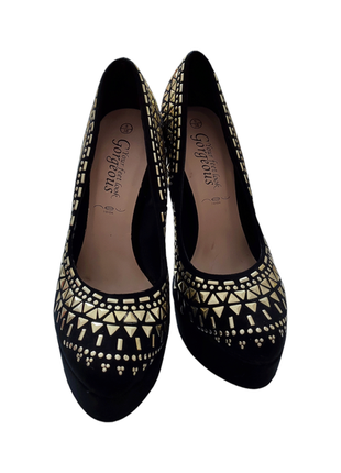 New look туфли черные замш бархатные золотые на каблуке фотосе...