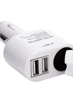 Автомобильная USB-зарядка на 2 гнезда+прикуриватель VST-813