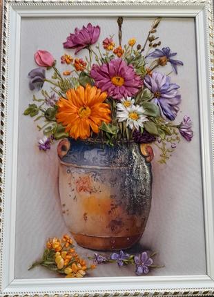 Картина стрічками Квіти-прованс"