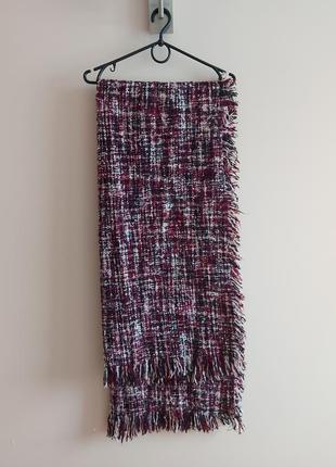 Объемный теплый шарф, палантин с бахромой 185х80 см
