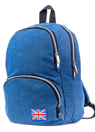 Стильный женский джинсовый рюкзак синего цвета с двумя отделен...