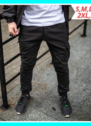 Черные теплые мужские спортивные зимние штаны на флисе с карма...