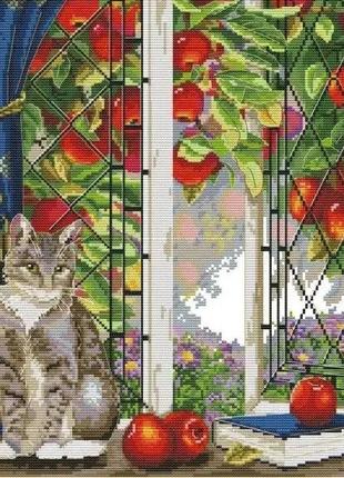Набор для вышивания крестиком " Кот и красные яблоки", размер ...