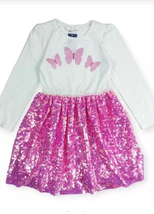 Ошатне плаття для дівчинки h&m з довгим рукавом біле з рожевим...