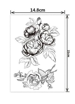 Татуировка временная эскиз пионы роза цветы