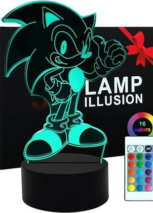 Ночник Sonic The Hedgehog 3D Night Light, 3D иллюзия
